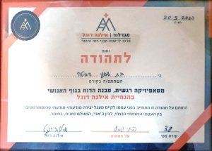 תעודת סיום קורס מטאפיזיקה רגשית, מבנה הרוח בגוף האנושי בהנחיית אילנה רוגל